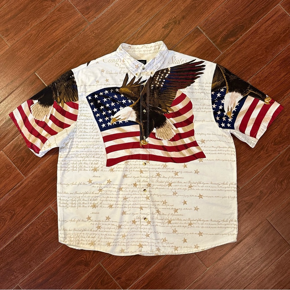 USA Flag Bald Eagle Articles Of Confederation Cotton Traders Patriot Shirt XXL